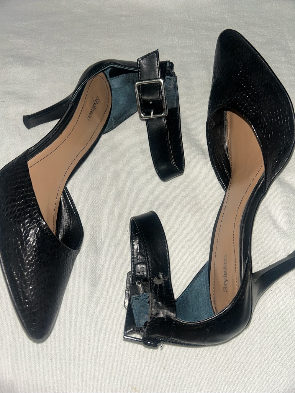 Style & Co. Black Pointed Toe Ankle-Strap Heels with Textured Finish - Picture 4 of 6